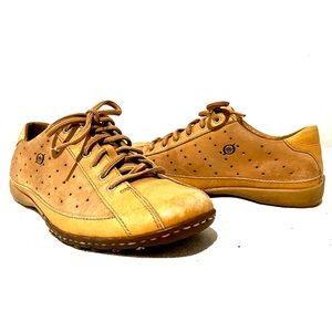 Born Comfort Shoe W1578 Women 7.5 Tan Leather Lace Up Oxford Sneaker Bicycle Toe